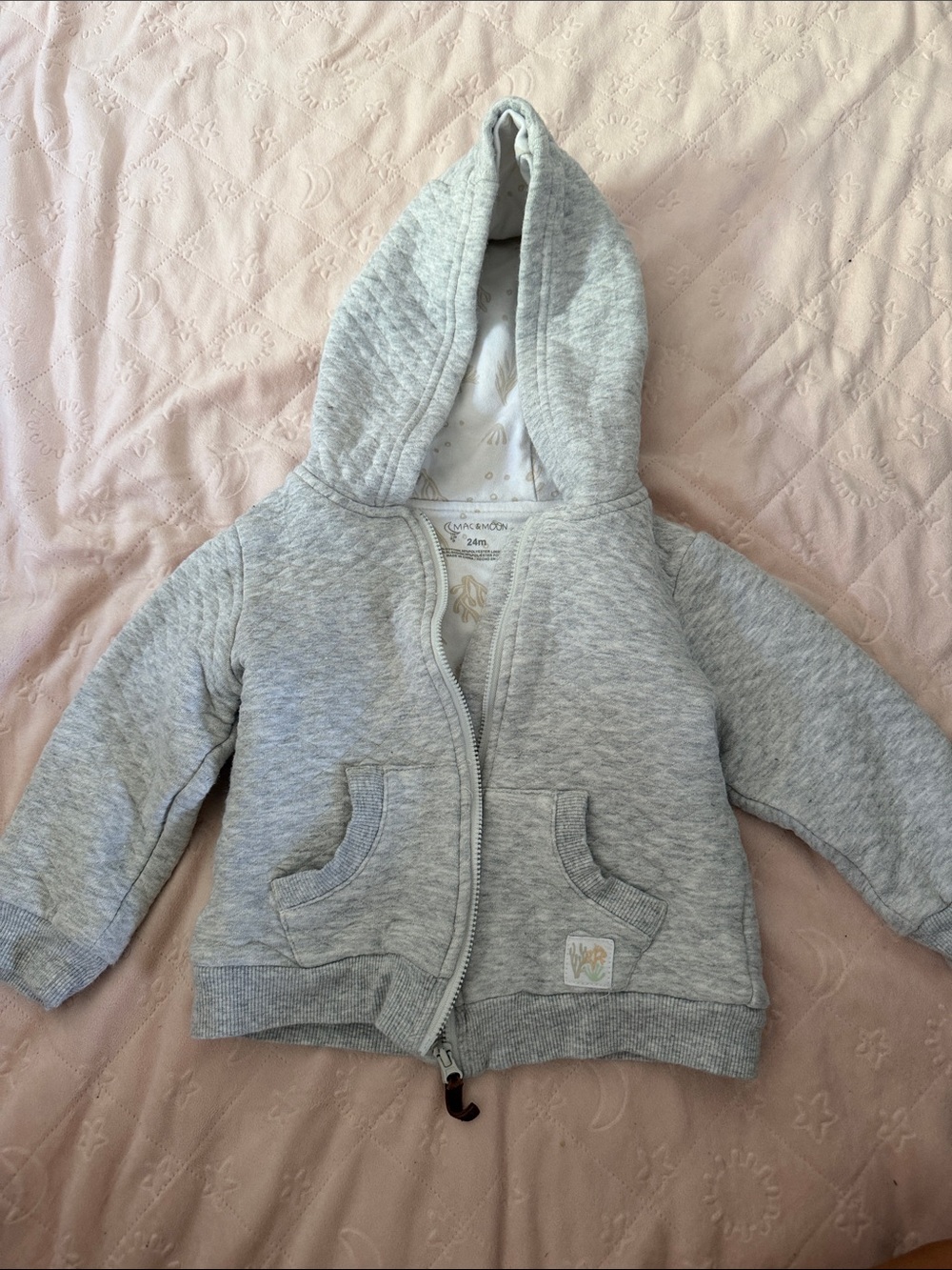 Mango Light Gray Quilted Hooded Zip-Up Jacket for Kids 18-24 months